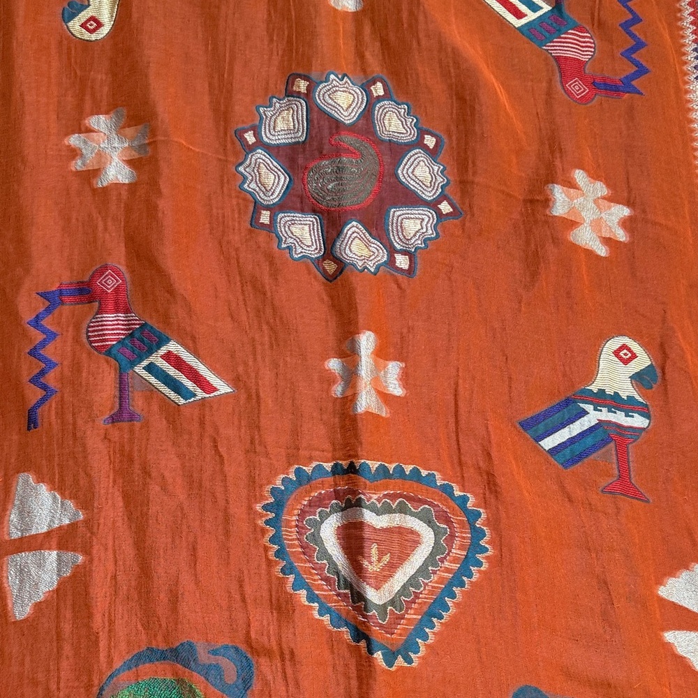 Etro NWT Vibrant Long Rust/Orange Scarf with Multicolor Embroidery - Picture 7 of 16